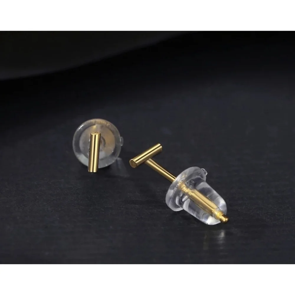 NEW Girls Tiny 14k Gold Over 925 Sterling Silver Staple Bar Stud Earrings, 3.9mm
